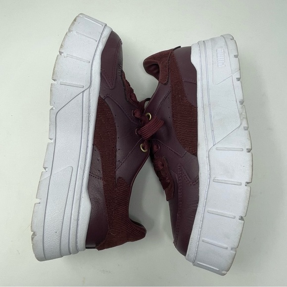 Puma Platform Sneakers Vegan Leather Lace Up Burgundy White Sz. 7 - Picture 5 of 8